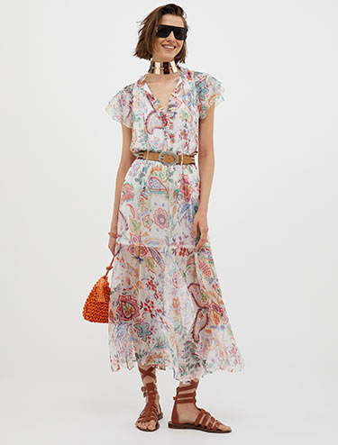 Vestido de chifón de seda lamé - fantasìa beis - MAX&Co.